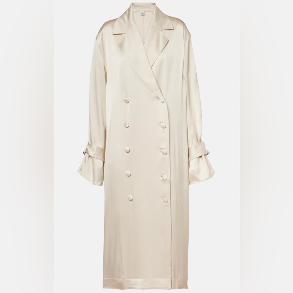 Toteme Cream Satin Double-Breasted Trench Coat